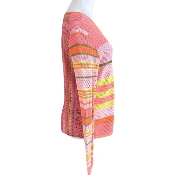 SPORTALM KITZBUHEL DAVINA COLORFUL OPEN KNIT SATIN FLORAL PANEL ZIP UP JACKET - Picture 3 of 10